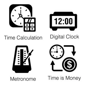 Pack Of Time Solid Icons Stock Illustration