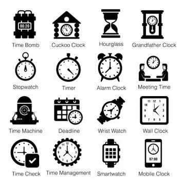 Pack Of Time Solid Icons Illustrazione stock