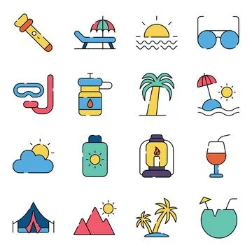 Pack of Tour Flat Icons Illustrazione stock