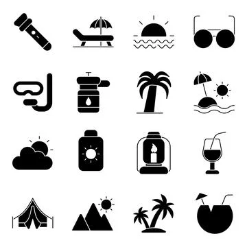 Pack of Tour Solid Icons Illustrazione stock