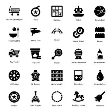 Pack Of Toys Solid Icons Illustrazione stock