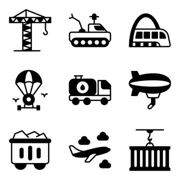 Pack of Transport and Automobile Solid Icons Illustrazione stock
