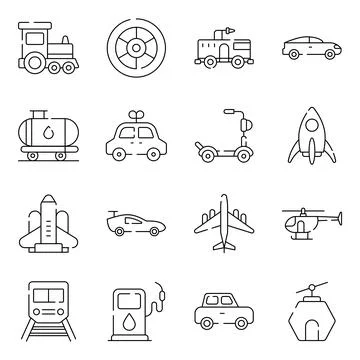 Pack of Transport and Vehicles Linear Icons Stock-Illustration