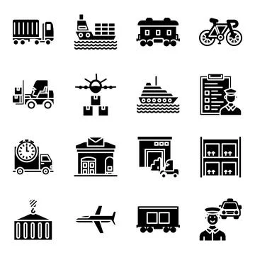 Pack of Transport Solid Icons Stock Illustration