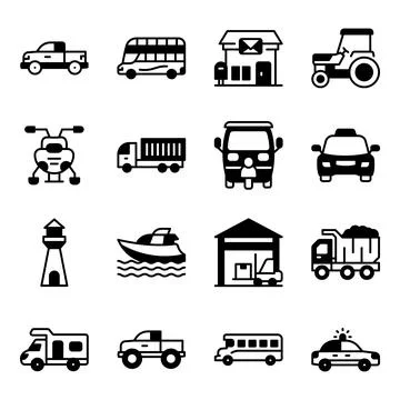 Pack of Transport Solid Icons Stock Illustration