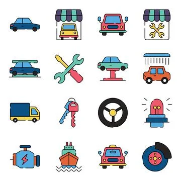 Pack of Transportation Flat Icons Illustrazione stock