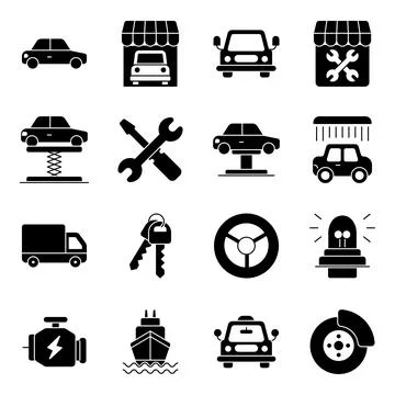 Pack of Transportation Solid Icons Stock-Illustration