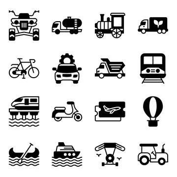 Pack of Travel and Transport Solid Icons Stock Illustration