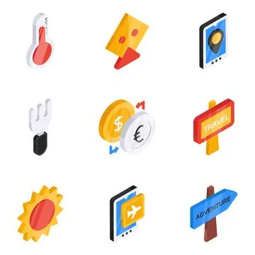 Pack of Travelling and Beach Flat Icon Stock Illustration