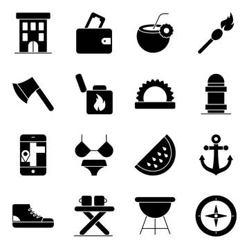 Pack of Travelling and Holidays Solid Icons Stock-Illustration