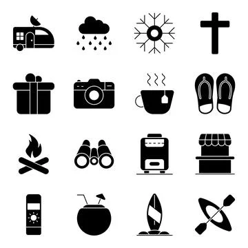 Pack of Travelling and Holidays Solid Icons Stock-Illustration