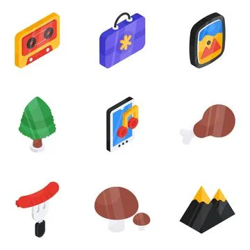 Pack of Travelling and Summer Flat Icon Stock Illustration