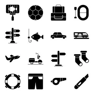 Pack of Travelling and Tour Solid Icons Stock-Illustration