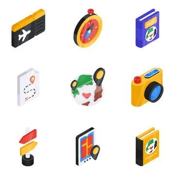 Pack of Travelling Flat Icon 스톡 일러스트