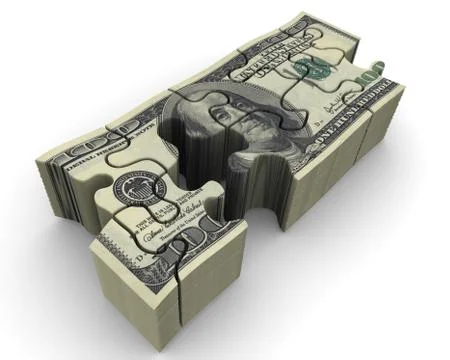 Pack of US banknotes in the form of a puzzle Ilustração Stock