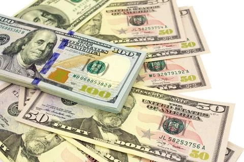 Pack of US Dollar Notes on white Stock Photos