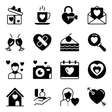 Pack of Valentines Solid Icons Stock Illustration