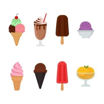 Pack of vector doodle illustrations of different summer ice creams Stock Illustration