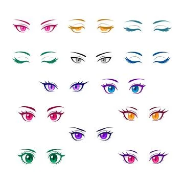 Pack of vector illustrations of anime-style eyes Illustration