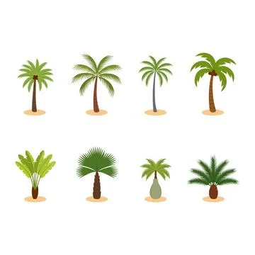 Pack of vector illustrations of summer palm tree beach doodle Stock Illustration