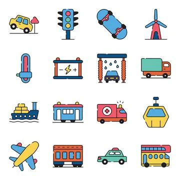 Pack of Vehicles Flat Icons Illustrazione stock