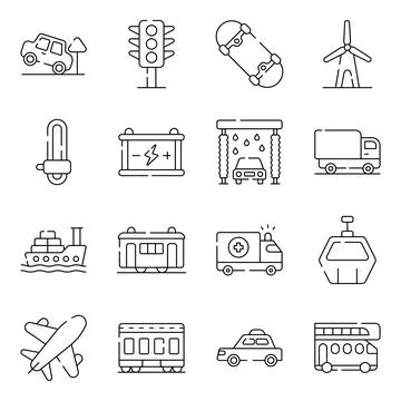 Pack of Vehicles Linear Icons Stock Illustration