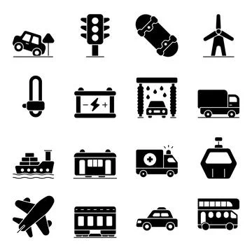 Pack of Vehicles Solid Icons Illustrazione stock