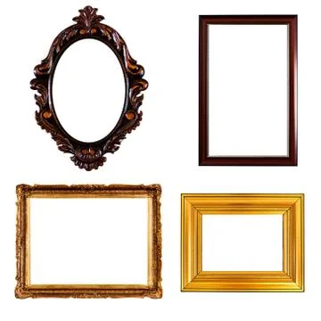 Pack of vintage picture frames isolated on white background Stock Photos