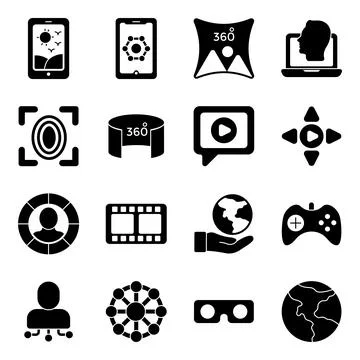 Pack of Virtual Reality and Hardware Solid Icons Illustrazione stock