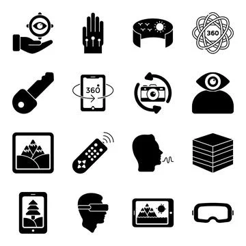 Pack of Virtual Reality and Media Solid Icons Stock Illustration