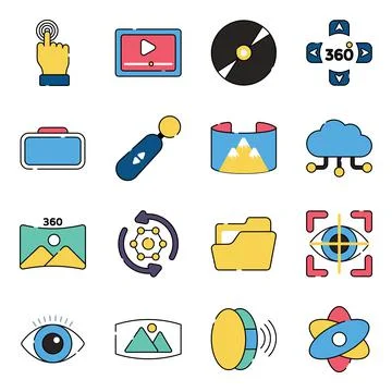Pack of Virtual Reality Flat Icons Stock Illustration