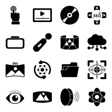 Pack of Virtual Reality Solid Icons Stock Illustration