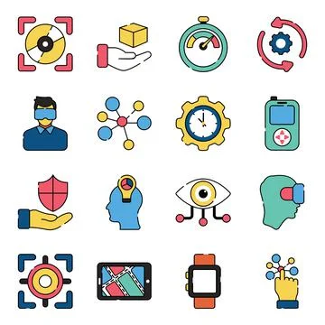 Pack of Vr Technology Flat Icons Stock Illustration