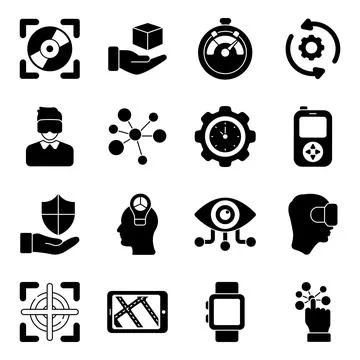 Pack of Vr Technology Solid Icons Stock Illustration
