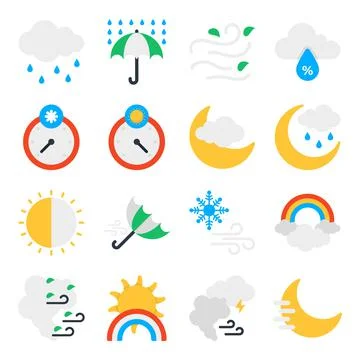 Pack of Weather and Climate Flat Icons Stock Illustration