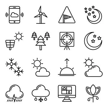 Pack of Weather Forecast Linear Icons Stock Illustration