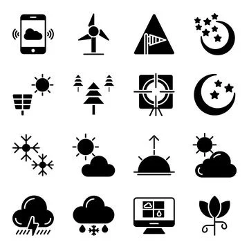 Pack of Weather Forecast Solid Icons Stock Illustration