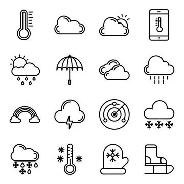 Pack of Weather Linear Icons Stock Illustration