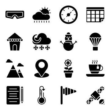 Pack of Weather Overcast Solid Icons Illustrazione stock