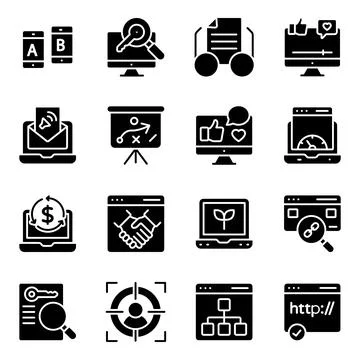Pack of Web and Networking Solid Icons Stock Illustration