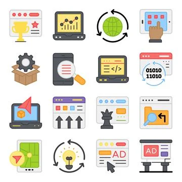 Pack of Web Coding Flat Icons Stock Illustration