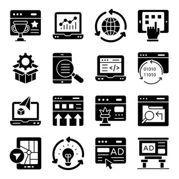 Pack of Web Coding Glyph Icons Stock Illustration