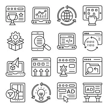 Pack of Web Coding Linear Icons Stock Illustration