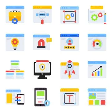 Pack of Web Development Flat Icons Stock Illustration