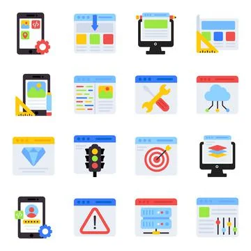 Pack of Web Management Flat Icons Stock Illustration