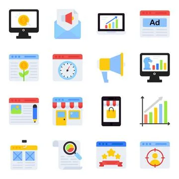 Pack of Web Marketing Flat Icons Stock-Illustration