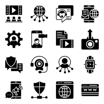 Pack of Website and Communication Solid Icons Stock Illustration