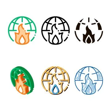 Pack wilderness fire planet earth vector thin line icon Stock Illustration