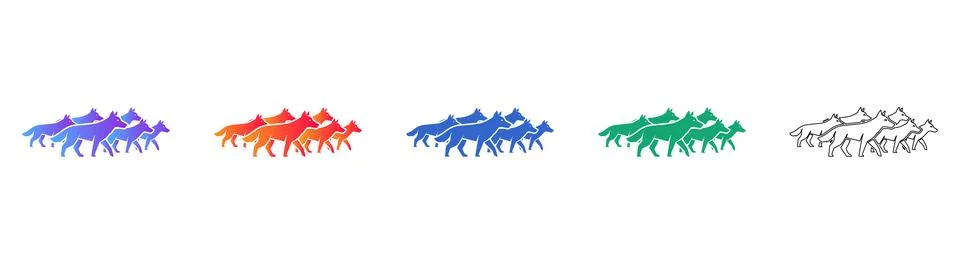 Pack of Wolves or Teamwork Concept Icons Stock Illustration