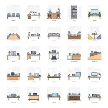 Pack Of Workspace Flat Illustration Stock Illustration